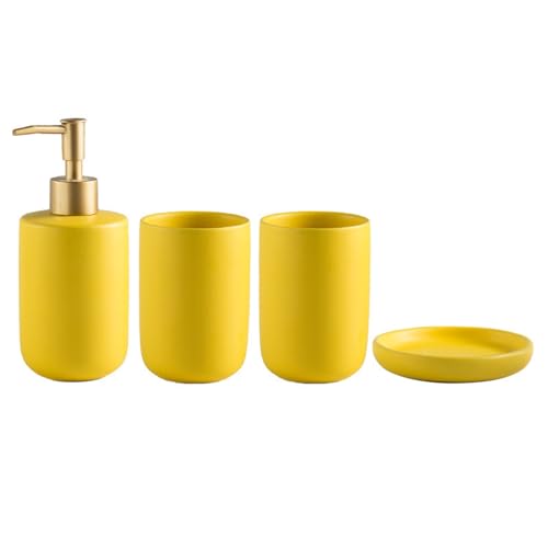 Icegrey Badezimmer Accessoires Set Modernes Keramik Set 4-Teilig Toilettenartikel Set Badezimmer Zahnbürstenbecher Set Gelb von Icegrey