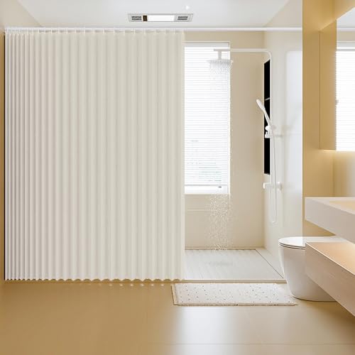 Icegrey Duschvorhang Faltbarer Magnetischer Wasserdichter mit Haken, Spritzwassergeschützt, Akkordeon Anti Schimmel Duschvorhang aus Leinen Polyester für Badezimmer, 1 Paneel, Beige, 240x200cm von Icegrey
