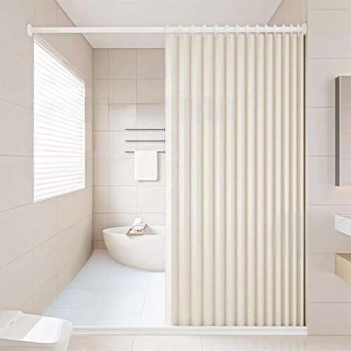 Icegrey Faltbarer Magnetischer Wasserdichter Duschvorhang mit Haken, Nass und Trockentrennung, Strapazierfähiger, LeinenPolyester Anti Schimmel Duschvorhang für Badezimmer, 1 Paneel, Beige, 100x200cm von Icegrey