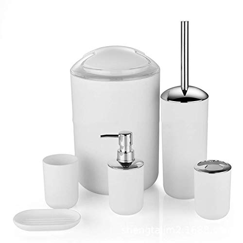 Icegrey Modern Design 6-teiliges Luxus-Badezimmerzubehör-Set Lotionflaschen, Zahnbürstenhalter, Zahnbecher, Seifenschale, Toilettenbürste, Mülleimer, Weiß von Icegrey