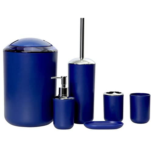 Icegrey Modern Design 6-teiliges Luxus-Badezimmerzubehör-Set Lotionflaschen, Zahnbürstenhalter, Zahnbecher, Seifenschale, Toilettenbürste, Mülleimer Navy Blau von Icegrey