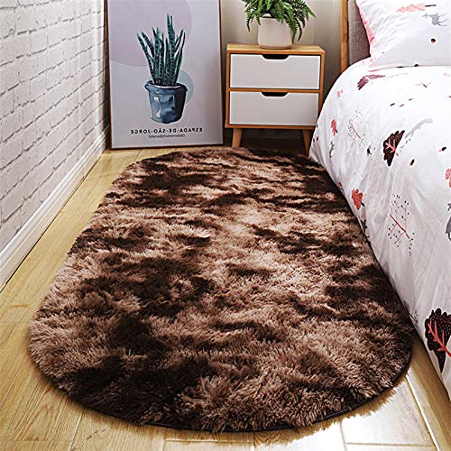 Icegrey Shaggy Teppich Hochflor Langflor Oval Tie-Dye Teppiche Farbecht Pflegeleicht für Wohnzimmer Esszimmer Kinderzimmer Schlafzimmer Bettvorleger, Tie-Dye-Kaffee, 60x160cm von Icegrey