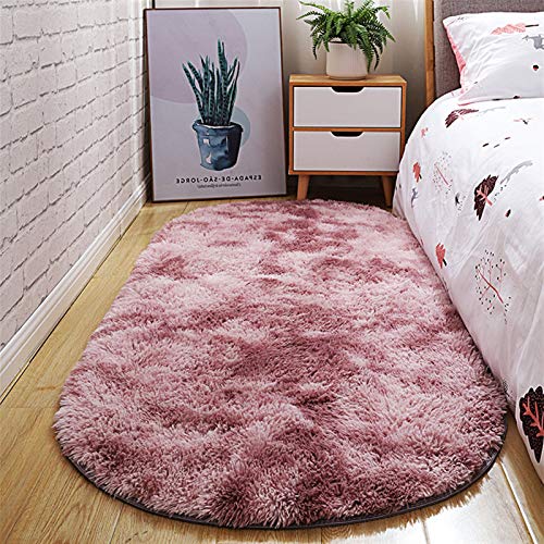 Icegrey Shaggy Teppich Hochflor Langflor Oval Tie-Dye Teppiche Farbecht Pflegeleicht für Wohnzimmer Esszimmer Kinderzimmer Schlafzimmer Bettvorleger, Tie-Dye Light Purple, 100x200cm von Icegrey