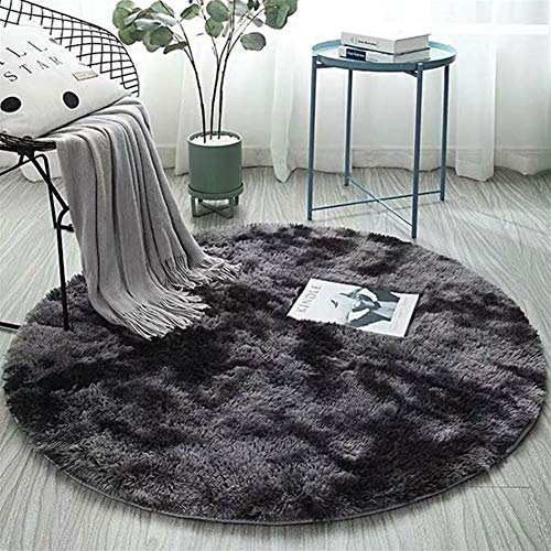 Icegrey Shaggy Teppich Hochflor Langflor Plüschteppich Runder Tie-Dye Dekor rutschfeste Waschbar Bodenmatte für Wohnzimmer flauschig Shaggy Schlafzimmer Bettvorleger Outdoor Carpet, 100cm, Dunkelgrau von Icegrey