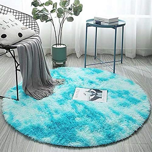 Icegrey Shaggy Teppich Hochflor Langflor Plüschteppich Runder Tie-Dye Dekor rutschfeste Waschbar Bodenmatte für Wohnzimmer flauschig Shaggy Schlafzimmer Bettvorleger Outdoor Carpet, 100cm, Blau von Icegrey