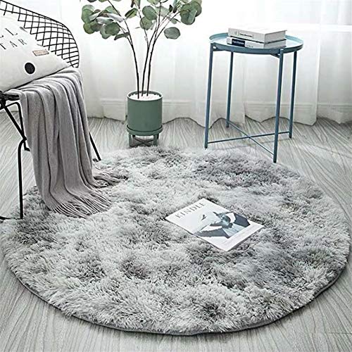 Icegrey Shaggy Teppich Hochflor Langflor Plüschteppich Runder Tie-Dye Dekor rutschfeste Waschbar Bodenmatte für Wohnzimmer flauschig Shaggy Schlafzimmer Bettvorleger Outdoor Carpet, 100cm, Hellgrau von Icegrey