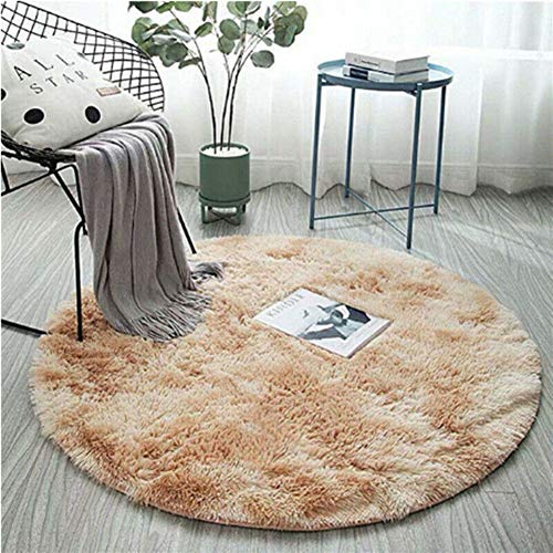 Icegrey Shaggy Teppich Hochflor Langflor Plüschteppich Runder Tie-Dye Dekor rutschfeste Waschbar Bodenmatte für Wohnzimmer flauschig Shaggy Schlafzimmer Bettvorleger Outdoor Carpet, 50cm, Beige von Icegrey