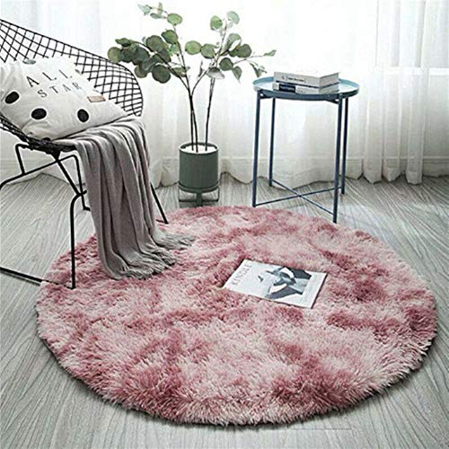 Icegrey Shaggy Teppich Hochflor Langflor Plüschteppich Runder Tie-Dye Dekor rutschfeste Waschbar Bodenmatte für Wohnzimmer flauschig Shaggy Schlafzimmer Bettvorleger Outdoor Carpet, 50cm, Rosa Lila von Icegrey