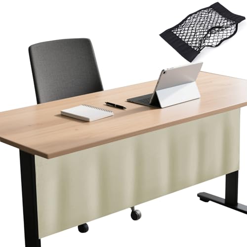 Icegrey Sichtschutz für unter den Schreibtisch mit Kabelmanagement Netz, Schreibtisch Rock, Selbstklebender Sichtschutz Vorhang für das Büro und Zuhause, Beige, 152x38cm von Icegrey