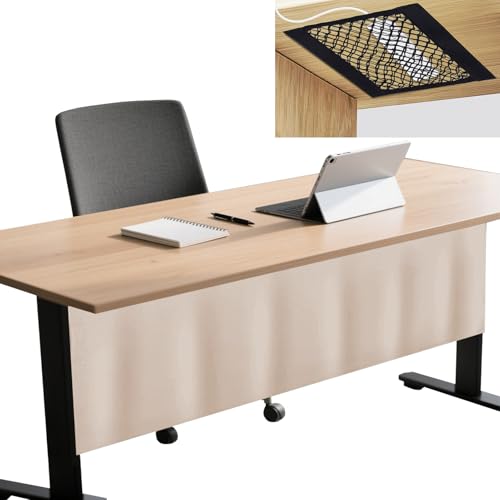 Icegrey Sichtschutz für unter den Schreibtisch mit Kabelmanagement Netz, Schreibtisch Rock, Selbstklebender Sichtschutz Vorhang für das Büro und Zuhause, Beige 2, 200x38cm von Icegrey