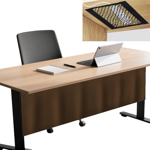 Icegrey Sichtschutz für unter den Schreibtisch mit Kabelmanagement Netz, Schreibtisch Rock, Selbstklebender Sichtschutz Vorhang für das Büro und Zuhause, Braun, 160x38cm von Icegrey