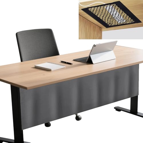 Icegrey Sichtschutz für unter den Schreibtisch mit Kabelmanagement Netz, Schreibtisch Rock, Selbstklebender Sichtschutz Vorhang für das Büro und Zuhause, Dunkelgrau, 160x38cm von Icegrey