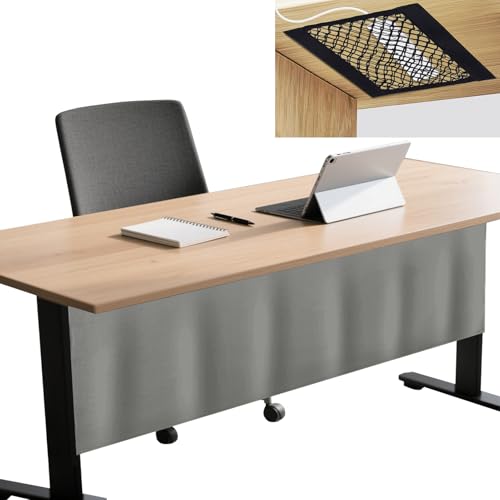 Icegrey Sichtschutz für unter den Schreibtisch mit Kabelmanagement Netz, Schreibtisch Rock, Selbstklebender Sichtschutz Vorhang für das Büro und Zuhause, Grau, 180x38cm von Icegrey