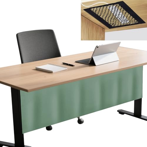 Icegrey Sichtschutz für unter den Schreibtisch mit Kabelmanagement Netz, Schreibtisch Rock, Selbstklebender Sichtschutz Vorhang für das Büro und Zuhause, Grün, 130x38cm von Icegrey