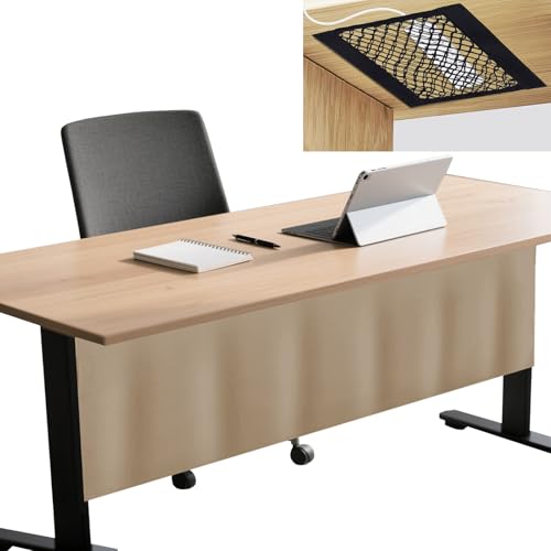 Icegrey Sichtschutz für unter den Schreibtisch mit Kabelmanagement Netz, Schreibtisch Rock, Selbstklebender Sichtschutz Vorhang für das Büro und Zuhause, Khaki, 200x38cm von Icegrey