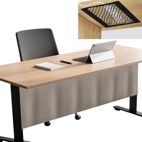 Icegrey Sichtschutz für unter den Schreibtisch mit Kabelmanagement Netz, Schreibtisch Rock, Selbstklebender Sichtschutz Vorhang für das Büro und Zuhause, Khaki 2, 160x38cm von Icegrey