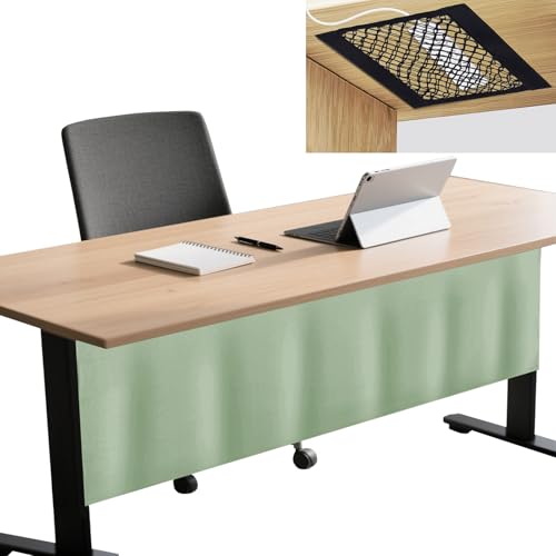 Icegrey Sichtschutz für unter den Schreibtisch mit Kabelmanagement Netz, Schreibtisch Rock, Selbstklebender Sichtschutz Vorhang für das Büro und Zuhause, Lichtgrün, 180x38cm von Icegrey