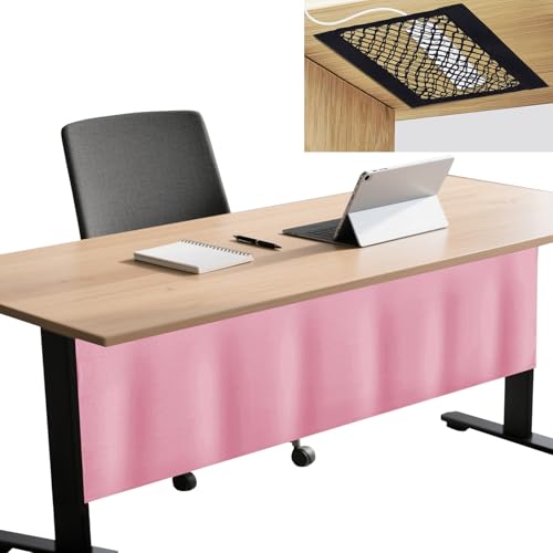Icegrey Sichtschutz für unter den Schreibtisch mit Kabelmanagement Netz, Schreibtisch Rock, Selbstklebender Sichtschutz Vorhang für das Büro und Zuhause, Rosa, 160x38cm von Icegrey