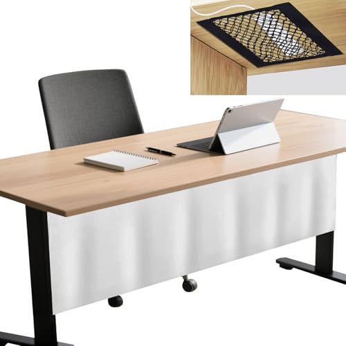 Icegrey Sichtschutz für unter den Schreibtisch mit Kabelmanagement Netz, Schreibtisch Rock, Selbstklebender Sichtschutz Vorhang für das Büro und Zuhause, Weiß, 152x38cm von Icegrey