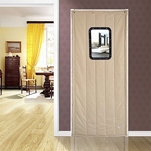 Icegrey Wärmeschutzvorhang mit Fenster Für Tür Isolier Schutz Panel-Isolierung Thermovorhang Verdunklungsgardine Wasserdicht Winddicht Geräuschisolierung Khaki 120 x 220cm (Fenster:30x40cm) von Icegrey