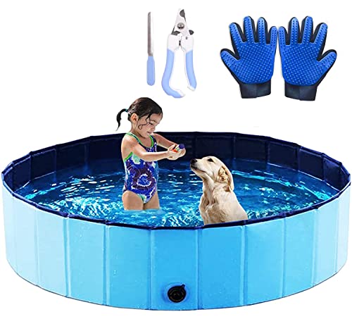 Icelus 120 * 30 cm Hundepool,Faltbarer Hunde Planschbecken Swimmingpool Katzen Hundebadewanne Pool Für Hund Katze PVC Rutschfester Haustier Badewan von Icelus