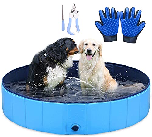 Icelus 140 * 30 cm Hundepool,Faltbarer Hunde Planschbecken Swimmingpool Katzen Hundebadewanne Pool Für Hund Katze PVC Rutschfester Haustier Badewan von Icelus