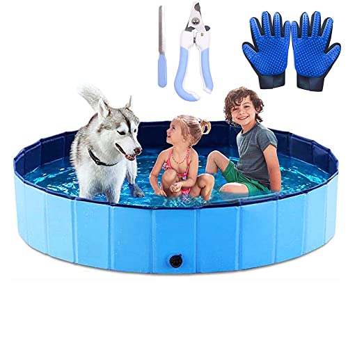 Icelus 160 * 30 cm Hundepool,Faltbarer Hunde Planschbecken Swimmingpool Katzen Hundebadewanne Pool Für Hund Katze PVC Rutschfester Haustier Badewan von Icelus