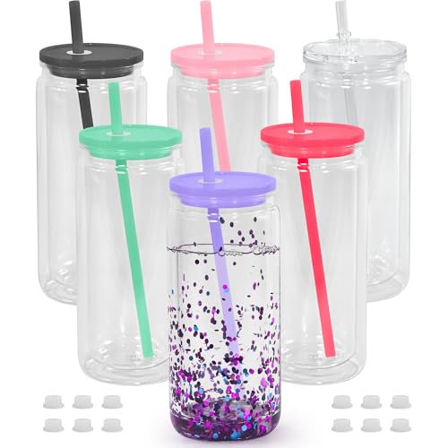 Icesip 20oz Plastic Snow Globe Tumblers, 6 Pack Acrylic Double Wall Tumbler with Lids and Straws, Acrylic Snow Globe Cups with Pre Drilled Hole for Snow Globe Glitter DIY von Icesip