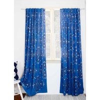 Indigo Block Print Baumwollvorhang, Natürlich Gefärbter Blauer Boho Fenstervorhang, Handgearbeitetes Panel 56x96 - Mumtaz Vorhang von Ichcha