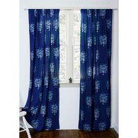 Indigo Vorhänge Fenstergardine Blau Schlafzimmer - Wird Pro Panel Verkauft 100 X 200 cm Handbedruckt Baumwolle Home & Living Tree von Ichcha