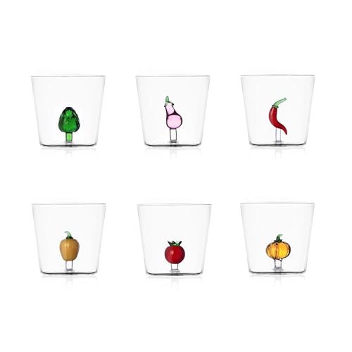 Ichendorf Vegetables Set aus 6 Glasflaschen aus Borosilikatglas, verschiedene Motive von Ichendorf Milano