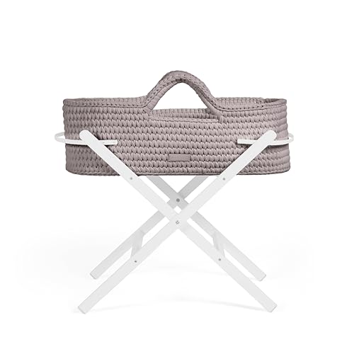 Ickle Bubba Nova Crochet Moseskorb & faltbarer Ständer – geeignet ab Geburt bis 9 kg, kompakt und leicht, inklusive Plüschmatratze, ideal für Nickerchen zu Hause oder auf Reisen (Tawny/White) von Ickle Bubba