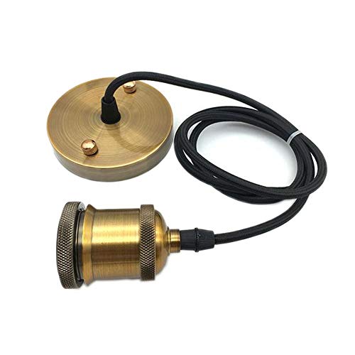 Icole Vintage Pendelleuchte, moderner Retro-Industriestil E27 Gold Bronze Lampenfassung/Deckenrose, schwarz geflochtenes Flexkabel von Icole