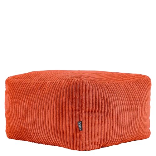 Icon Amara Hocker, Terrakotta, Flauschiger Cord Stoff, Sitzsack Cord, Sitzpuff Hocker mit Füllung, Fußhocker für das Wohnzimmer, Deko Wohnzimmer von Icon