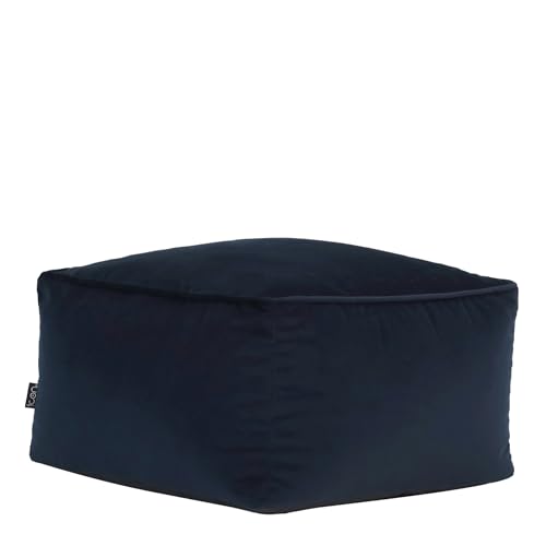 Icon Amara Hocker, Dunkelblau, Flauschiger Samt Stoff, Samt Sitzsack, Sitzpuff Hocker mit Füllung, Fußhocker für das Wohnzimmer, Deko Wohnzimmer von Icon