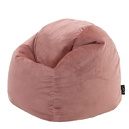Icon Aurora Sitzsack Kinder, Rosa, Flauschiger Samtstoff, Sitzsack Samt mit Füllung, Bequemer Kinder Sessel, Kuschelsessel, Lese Sessel, Schlafzimmer, Kinderzimmer, Spielzimmer von Icon