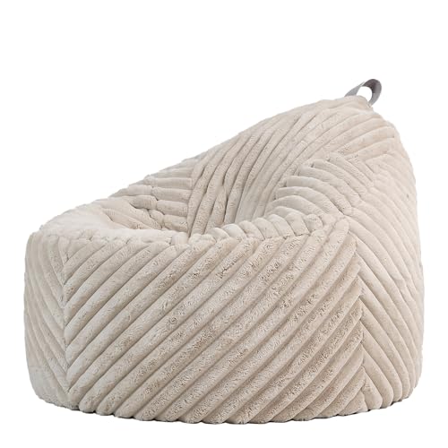 Icon Cocoon Sitzsack Sessel, Beige, Flauschiger Kunstpelzstoff, Sitzsack Erwachsene mit Füllung, Bean Bag, Flauschig Lounge Sessel, Lounge Stuhl, Schlafzimmer, Wohnzimmer, Wohnzimmer Möbel von Icon