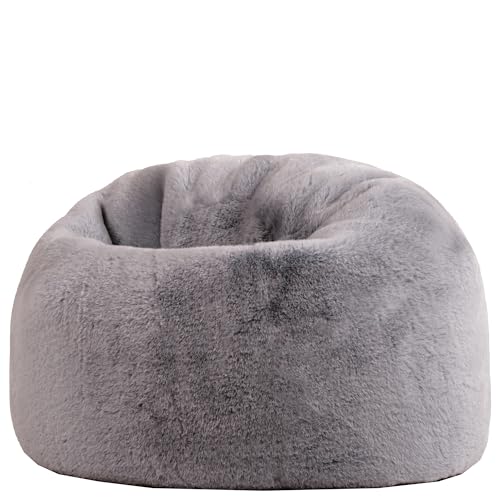 Icon Kingston Sitzsack Kinder, Hellgrau, Flauschiger Kunstpelzstoff, Sitzsack Flauschig mit Füllung, Bequemer Kinder Sessel, Kuschelsessel, Lese Sessel, Schlafzimmer, Kinderzimmer, Spielzimmer von Icon