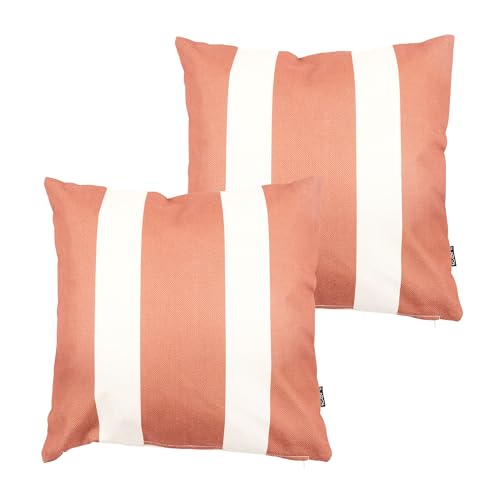 Icon Kissen, 2er Pack, Boho Kollektion, Drinnen und Draußen Stoff, Orange Streifen Muster, 43cm x 43cm, Wasserabweisendes Kissen, Terrasse, Garten, Gartenmöbel von Icon