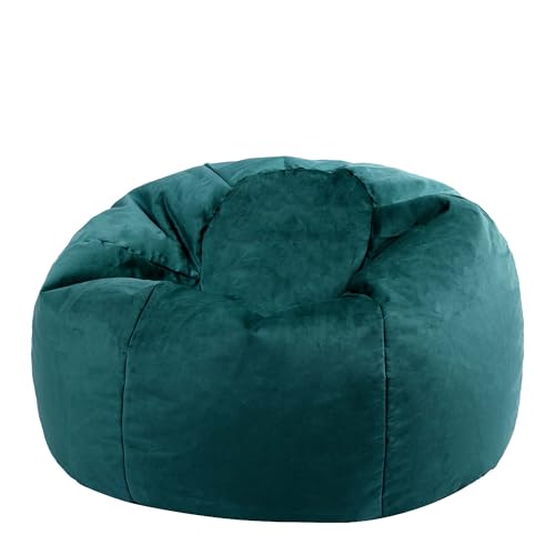Icon Klassischer Sitzsack „Aurora“, Plüschsamt, Blaugrün, Sitzsack Sessel für Erwachsene mit Füllung, Groß Sitzsäcke für das Wohnzimmer von Icon