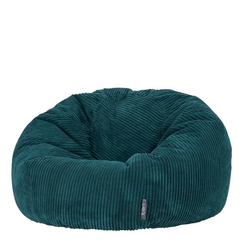 icon Kingston Großer Sitzsack, Jumbo Cord Sitzsack, Blaugrün, Sitzsack für Erwachsene mit Füllung inklusive, Bequemer Lounging Chair für jedes Alter von Icon