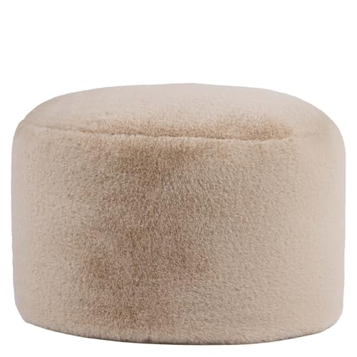 Icon Milano Hocker, Beige, Kaninchen Kunstfell Stoff, Sitzsack Stuhl, Sitzpuff Hocker mit Füllung, Fußhocker für das Wohnzimmer, Deko Wohnzimmer von Icon