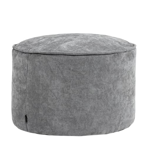 Icon Milano Hocker, Grau, Flauschiger Chenille Stoff, Samt Sitzsack, Sitzpuff Hocker mit Füllung, Fußhocker für das Wohnzimmer, Deko Wohnzimmer von Icon