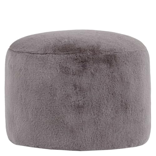 Icon Milano Hocker, Grau, Kaninchen Kunstfell Stoff, Sitzsack Stuhl, Sitzpuff Hocker mit Füllung, Fußhocker für das Wohnzimmer, Deko Wohnzimmer von Icon
