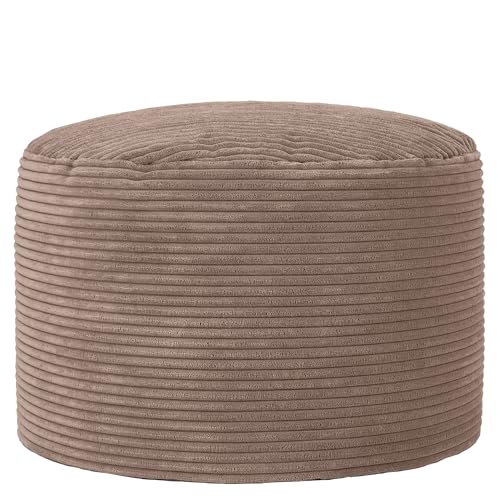 Icon Milano Hocker, Mokkabraun, Flauschiger Cord Stoff, Sitzsack Cord, Sitzpuff Hocker mit Füllung, Fußhocker für das Wohnzimmer, Deko Wohnzimmer von Icon