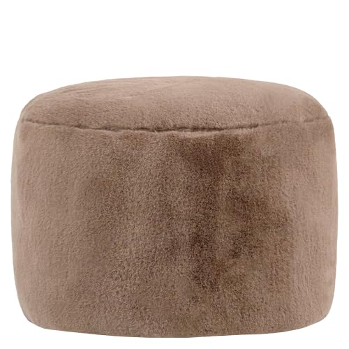 Icon Milano Hocker, Mokkabraun, Kaninchen Kunstfell Stoff, Sitzsack Stuhl, Sitzpuff Hocker mit Füllung, Fußhocker für das Wohnzimmer, Deko Wohnzimmer von Icon