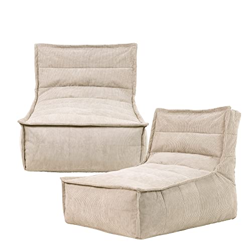 Icon Otto Lounger Sitzsack, Beige, 2er-Pack, Feines Cord Sitzsack, Großer Sitzsack für Erwachsene mit Füllung von Icon