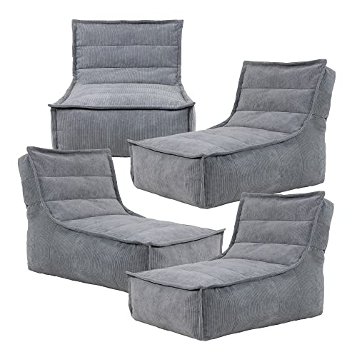 Icon Dolce Sitzsack-Liege für Erwachsene, Dunkelgrau, 4er-Pack, Flauschiger Cord Stoff, Riesen Sitzsack Cord mit Füllung, Bean Bag Chair, Bequemer Sessel Wohnzimmer, Lounge, Schlafzimmer, Büro von Icon