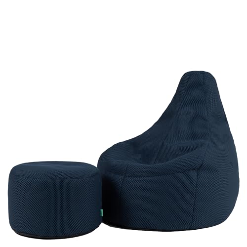 Icon Performance Mesh Gaming Sitzsack mit Hocker, Marineblau, Webstoff, Sitzsack Erwachsene mit Füllung, Bean Bag, Gaming Stuhl, Lounge Sessel, Lounge Stuhl, Schlafzimmer, Wohnzimmer von Icon