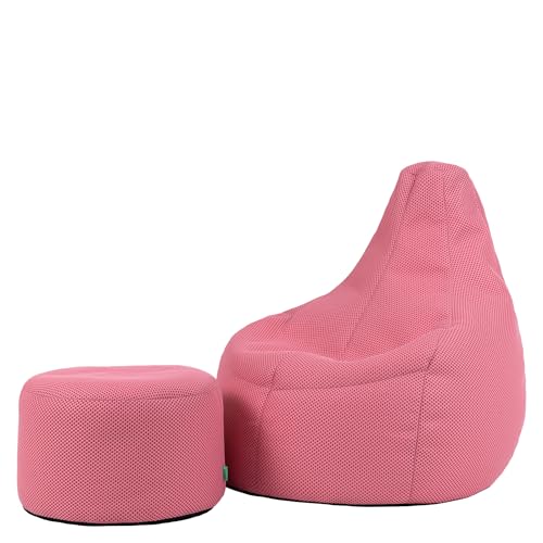 Icon Performance Mesh Gaming Sitzsack mit Hocker, Rosa, Webstoff, Sitzsack Erwachsene mit Füllung, Bean Bag, Gaming Stuhl, Lounge Sessel, Lounge Stuhl, Schlafzimmer, Wohnzimmer von Icon